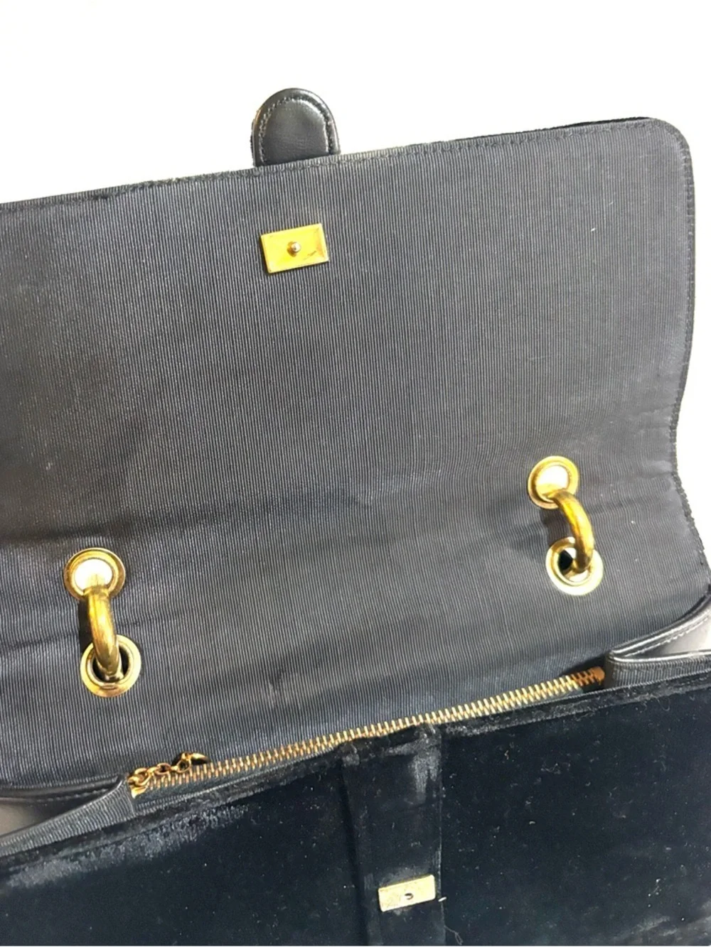 Vintage Black Velvet / leather Satchel with Gold Hardware